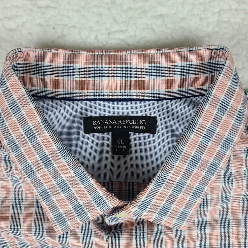 Banana Republic Shirt Mens XL Blue Orange Non‎ Iron Tailored Slim Fit Button Up